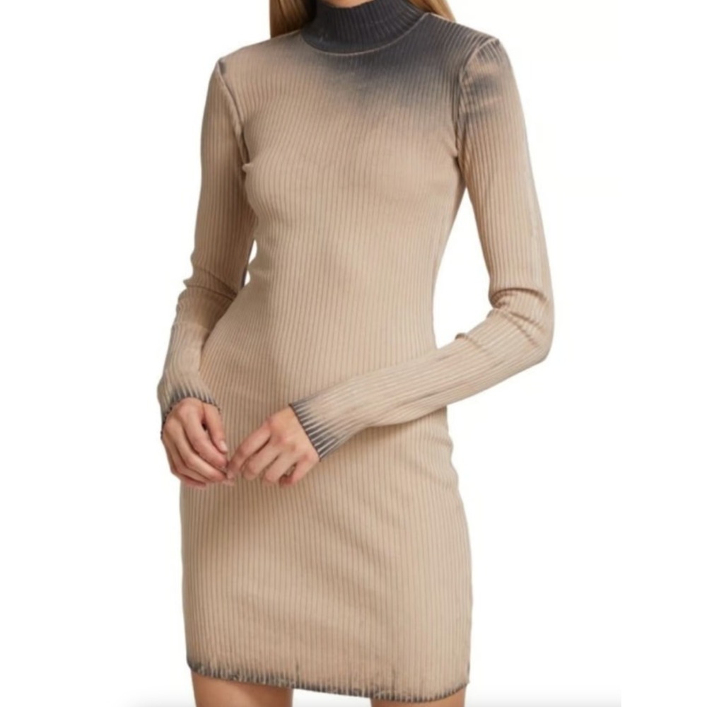 Cotton Citizen Ibiza Long Sleeve Mini Dress Mock Neck Fossil Mix Tie Dye Size S